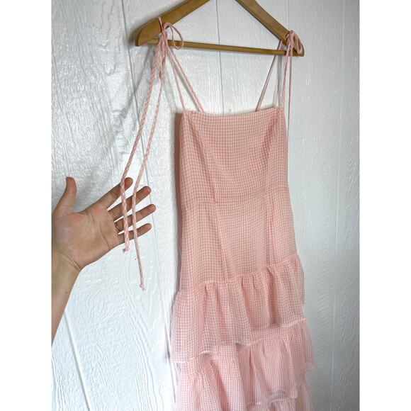 CAPULET Quinn Pink and White Gingham Chiffon Midi Size US XS - Picture 3 of 9